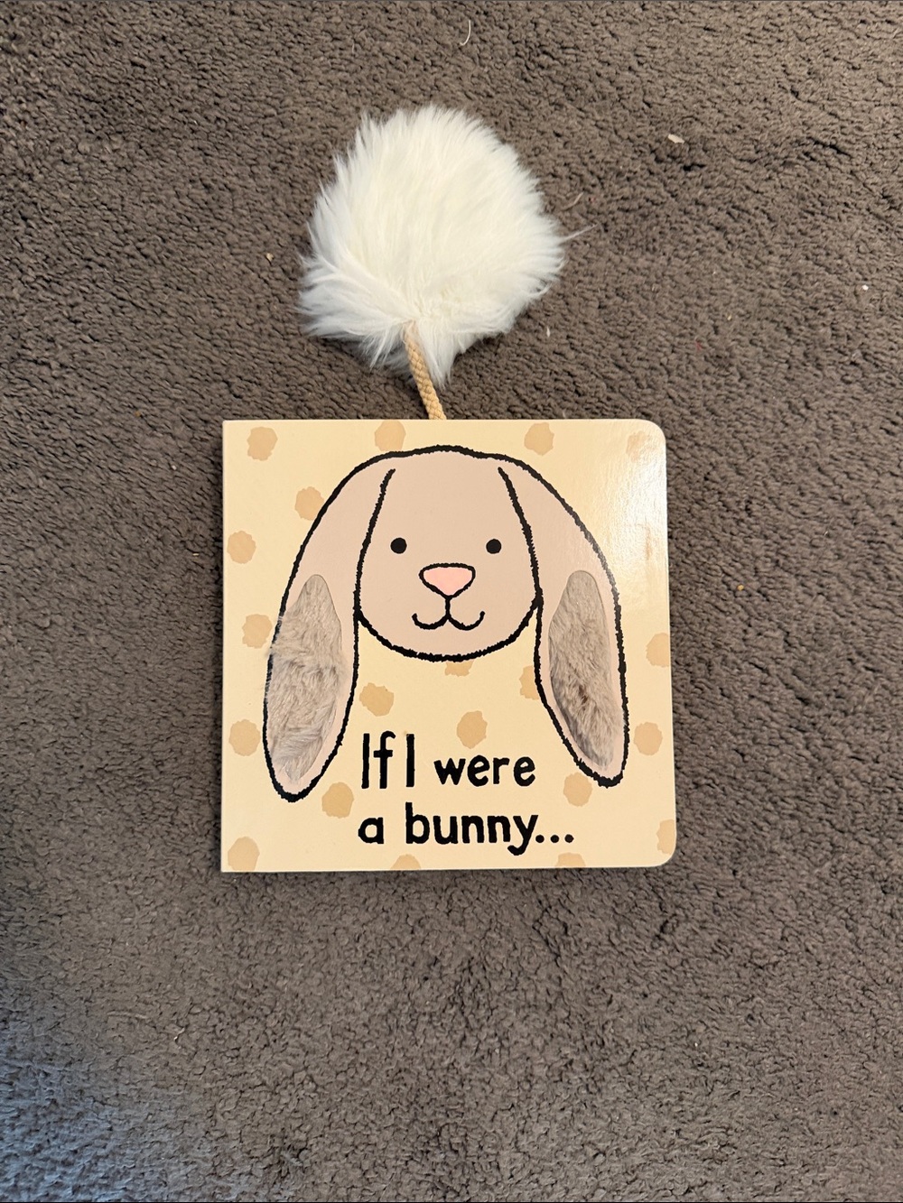 Jellycat Cream and Tan Bunny Board Book with Faux Fur Tail